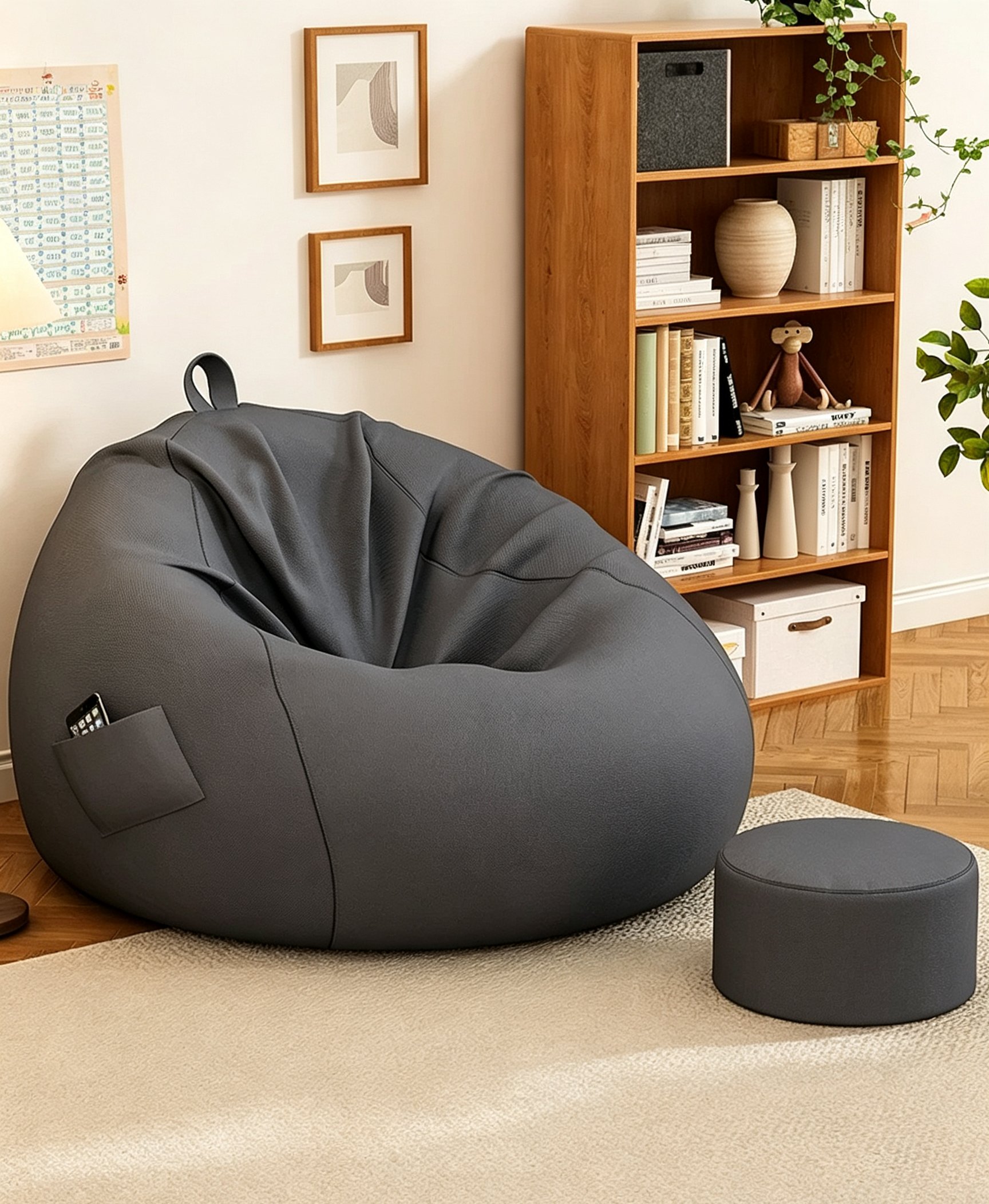 Grey Tear Drop Bean Bag Chair detail 1 Grey Tear Drop Bean Bag Chair detail 1